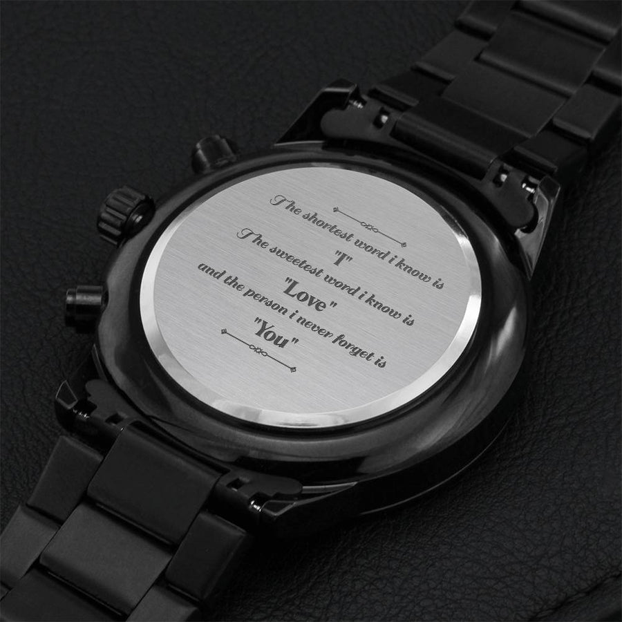 Engraved Design Black Chronograph Watch For My Love Engraving Chronograph Watch
