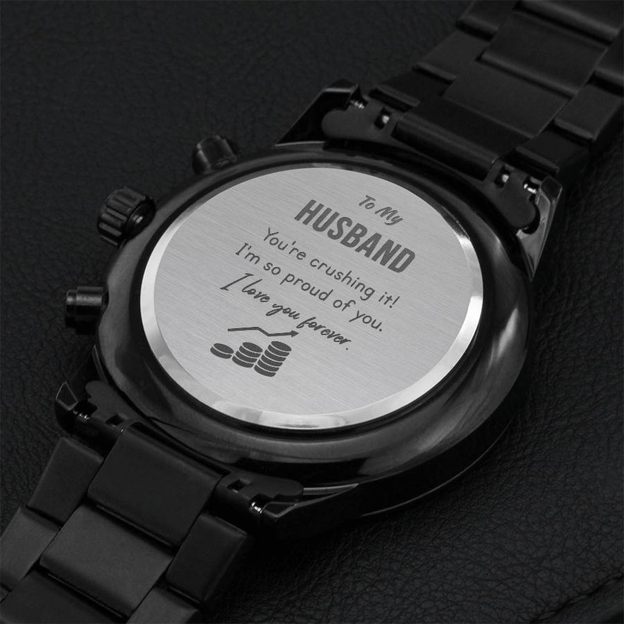 To My Stock Trader Husband Gift Watch - Gift For Investor Day Full Time Trader Engraving Chronograph Watch