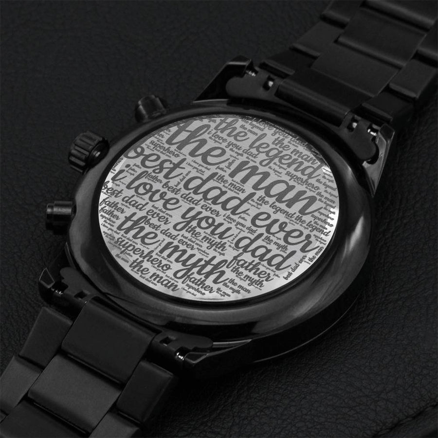 Best Dad Ever Custom Black Cool Classy Chronograph Watch For Dad Engraving Chronograph Watch