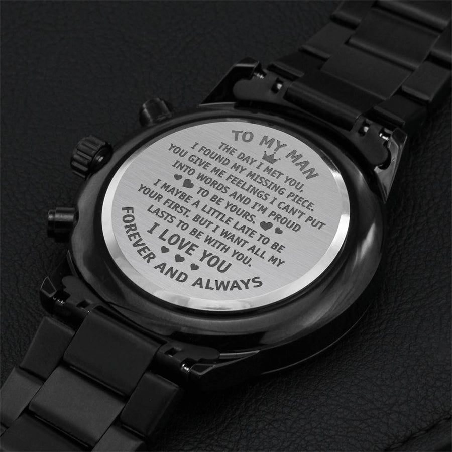 To My Man - The Day I Met You I Found My Missing Piece - Engraved Chronograph Watch Engraving Chronograph Watch