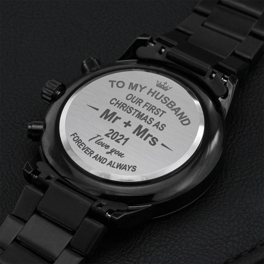To My Husband - Our First Christmas - 2021 - Watch Engraving Chronograph Watch