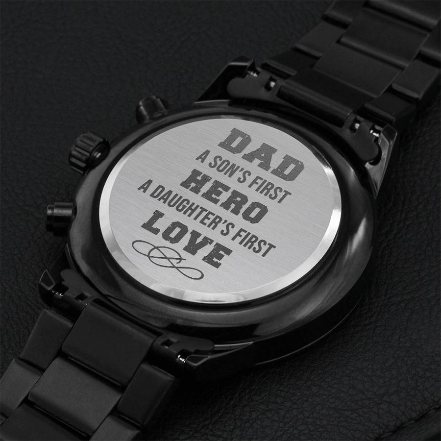 Engraved Black Chronograph Watch Dad - Hero Engraving Chronograph Watch