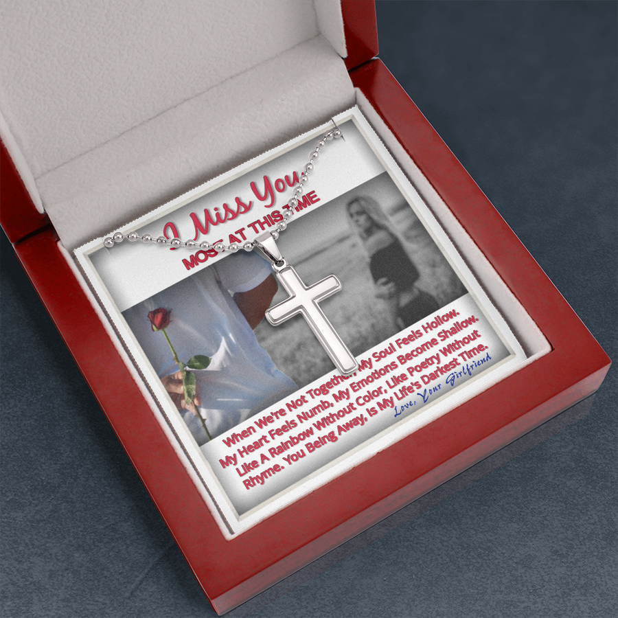 Long Distance Relationship Gift For Boyfriend Miss You Cross Necklace For Him