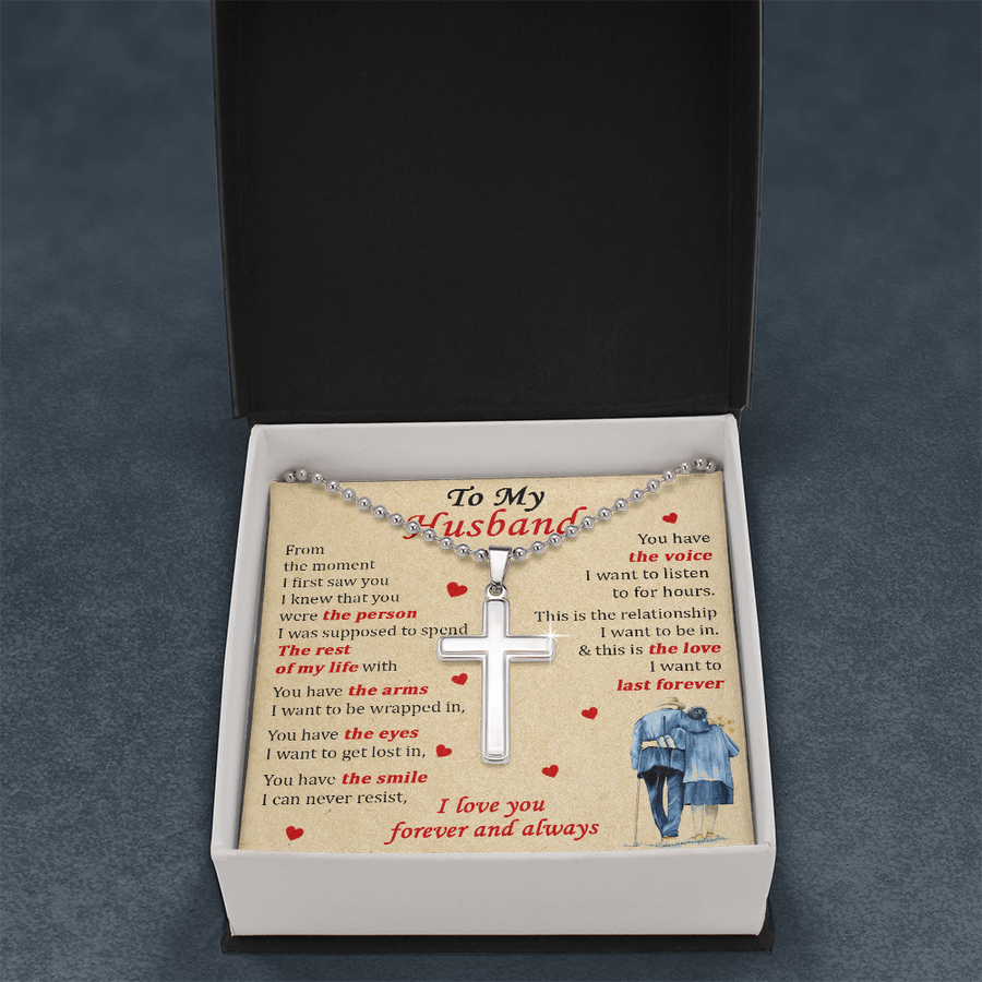 To My Husband The Person Rest of My Life Love Forever Always Stainless Cross Necklace Jewelry Romantic Gift for Husband Anniversary