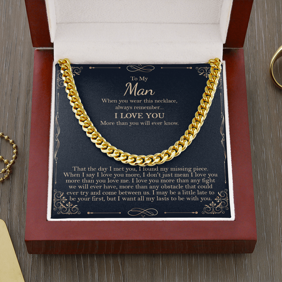 To My Man Necklace, Gift For Boyfriend, Boyfriend Cuban Chain Necklace, Birthday Gift For Men Cuban Link Chain