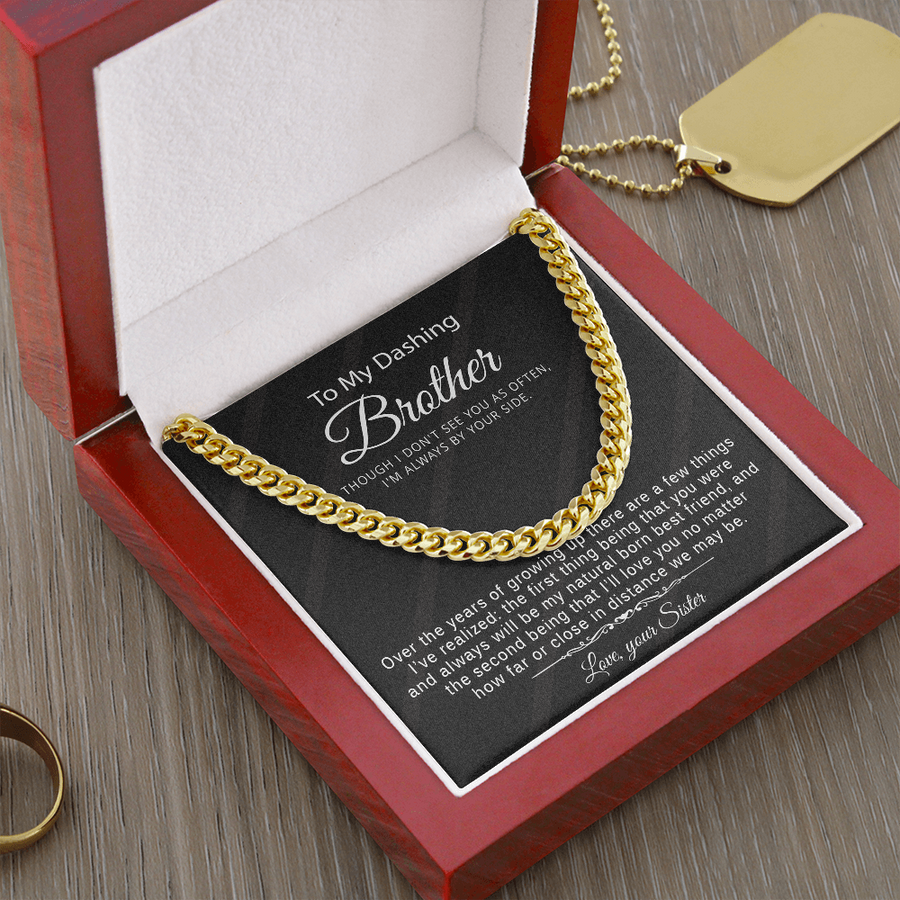 Gift For Brother from Sister - Cuban Link Chain Necklace with Message