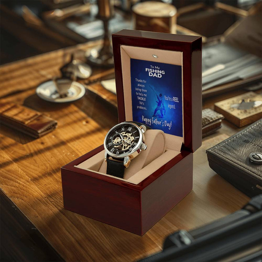 To My Fishing Dad Gift Watch With Message Card Openwork Watch For Dad Father's Day Gift From Son