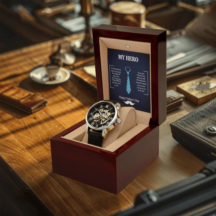 To My Dad - My Hero Openwork Watch For Dad From Daughter Father's Day Gift Dad Birthday Watch