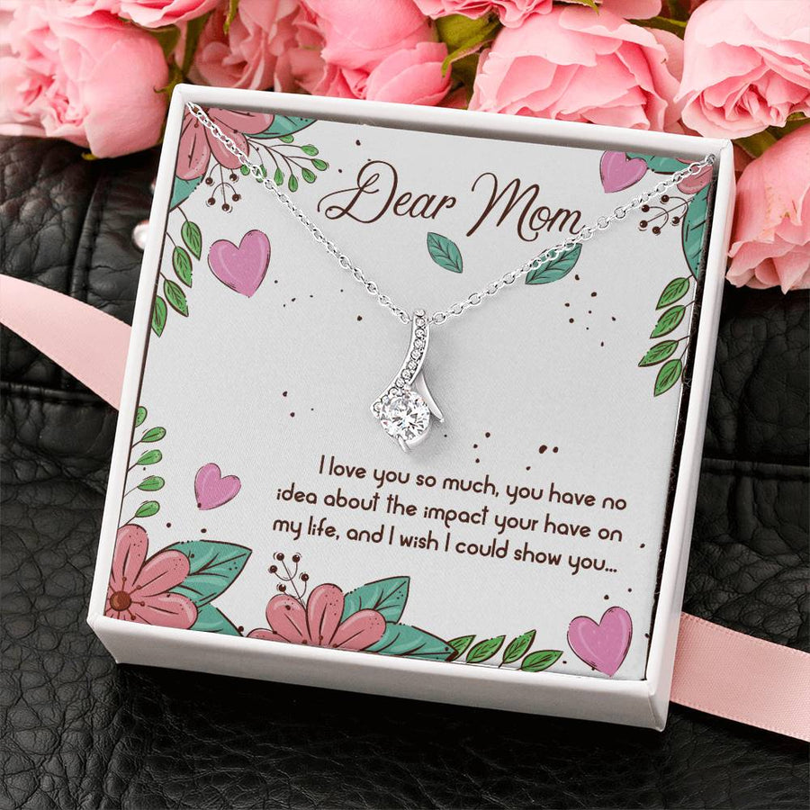 Wish I Could Show You Love Mom 14K White Gold Finish Alluring Beauty Necklace Jewelry Touching Present for Elegant Mom Birthday