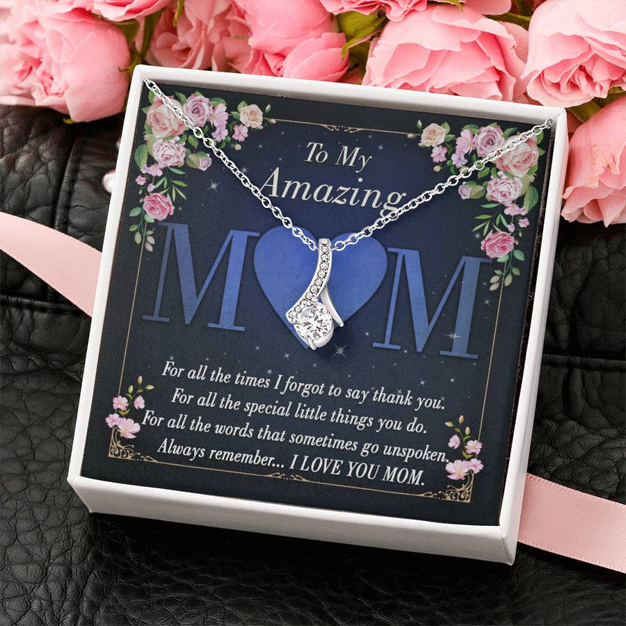 Unspoken Thanks Remembered Beautiful Mom 14K White Gold Finish Alluring Beauty Necklace Jewelry Heartfelt Present for Elegant Mom Birthday