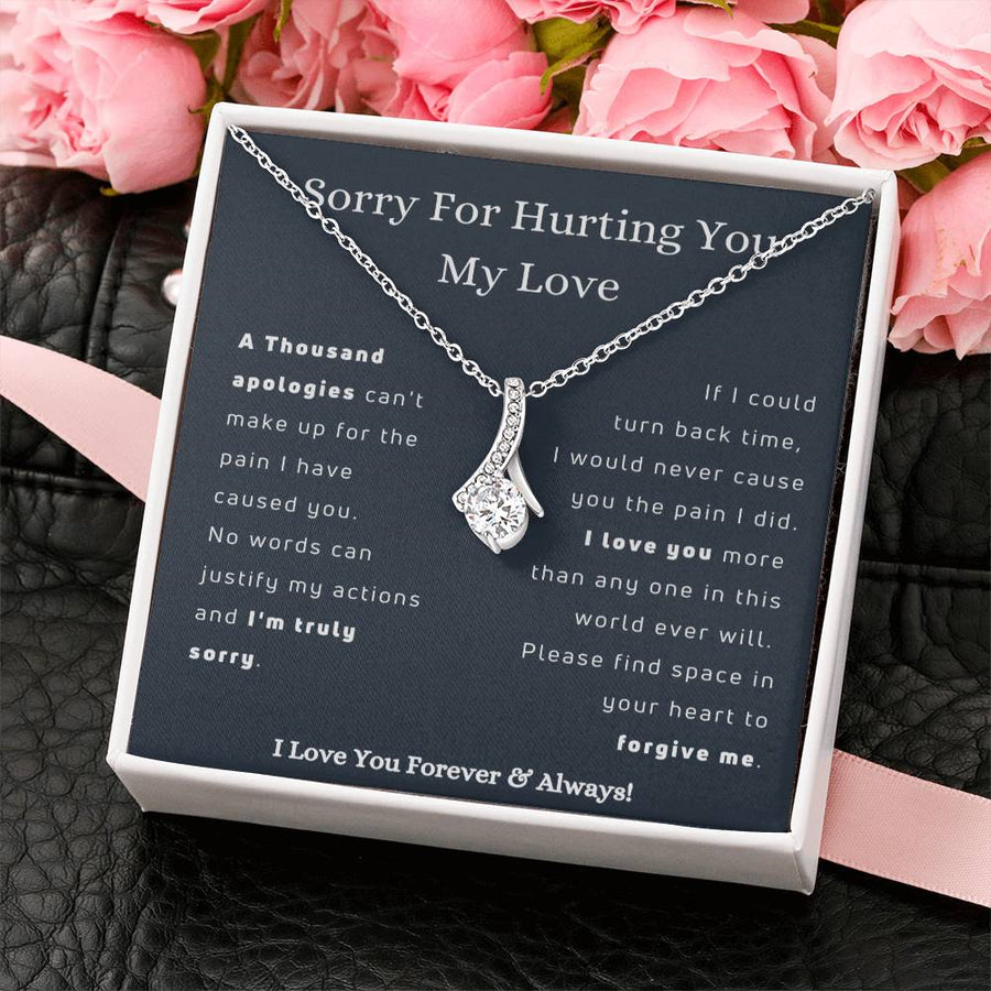 Forgive Me Hurting You 14K White Gold Finish Alluring Beauty Necklace Jewelry Heartfelt Gift for Loving Wife Special Day