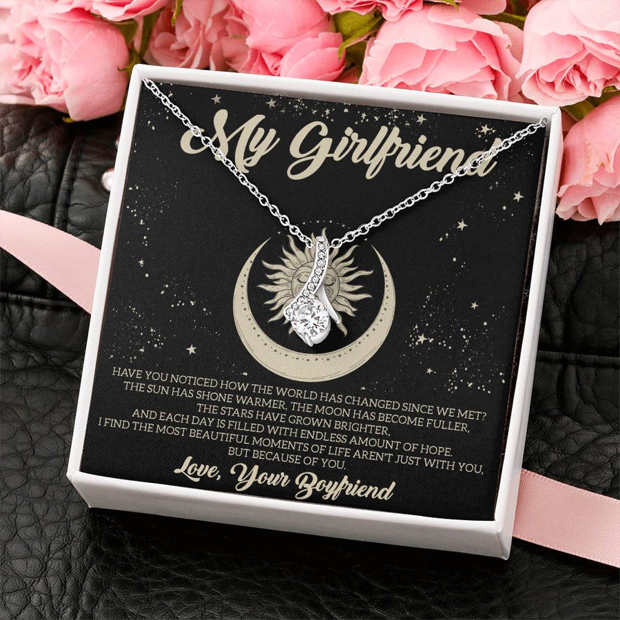 World Has Changed Since We Met 18K Yellow Gold Finish Alluring Beauty Necklace Jewelry Romantic Gift for Beautiful Girlfriend Anniversary