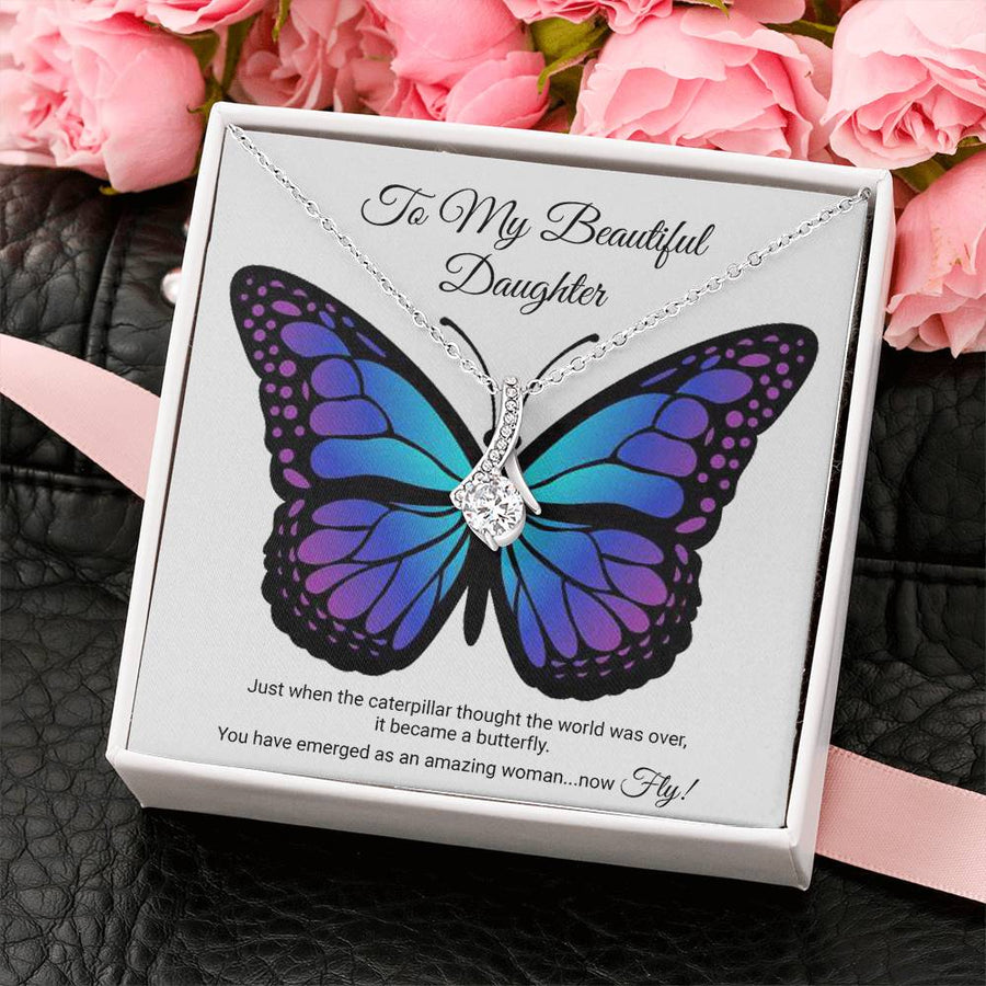 Emerged Butterfly Soar Woman 18K Yellow Gold Finish Alluring Beauty Necklace Jewelry Inspirational Gift for Beautiful Daughter Milestone