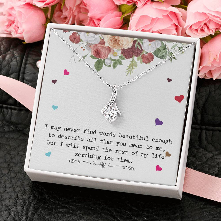 Endless Search for Words Loved One Necklace 18K Yellow Gold Finish Alluring Beauty Jewelry Romantic Rose Bouquet Card Gift for Her