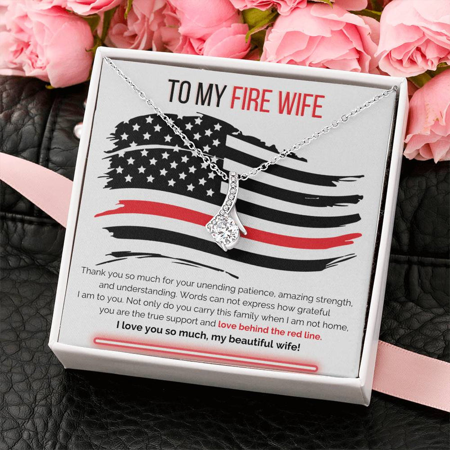 Fire Wife Love Behind Red Line Beautiful 18K Yellow Gold Finish Alluring Beauty Necklace Jewelry Perfect Gift for Firefighter Wife Anniversary