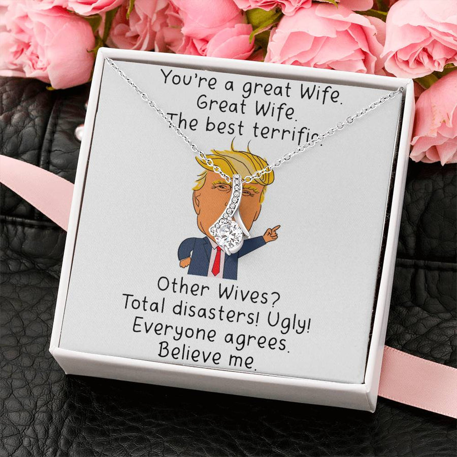 Great Wife Terrific Best Wife Humor Necklace 18K Yellow Gold Finish Alluring Beauty Jewelry Funny Gift for Awesome Wife