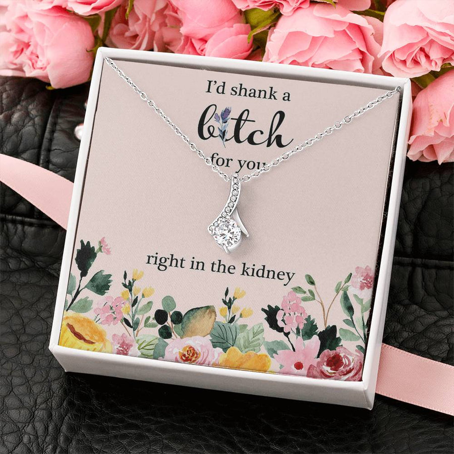 Shank Right In The Kidney Pink 14K White Gold Finish Alluring Beauty Necklace Jewelry Bold Humor Special Friend Gift
