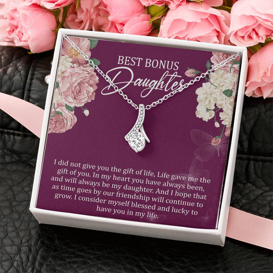 Blessed Lucky Friendship Daughter 14K White Gold Finish Alluring Beauty Necklace Jewelry Heartfelt Gift for Bonus Daughter Special Day