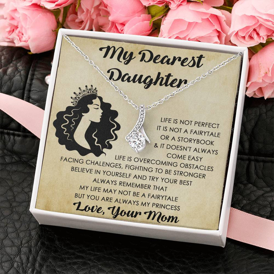 Overcome Obstacles My Dearest Daughter Necklace 18K Yellow Gold Finish Alluring Beauty Jewelry Crown Silhouette Empowerment Gift from Mom