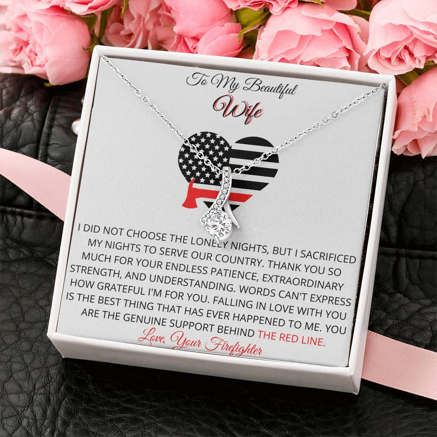 Red Line Country Sacrifice 14K White Gold Finish Alluring Beauty Necklace Jewelry Beautiful Gift for Firefighter Wife Anniversary
