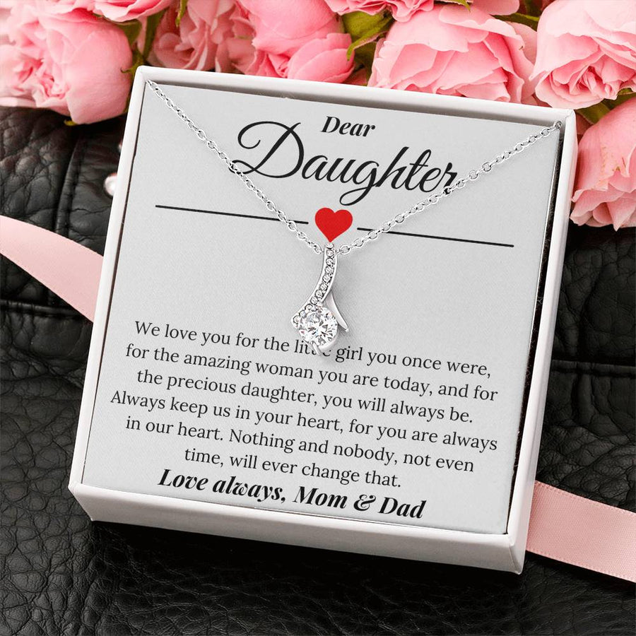Precious Daughter Loved Always Beautiful Woman 18K Yellow Gold Finish Alluring Beauty Necklace Jewelry Heartfelt Family Gift from Mom & Dad Birthday