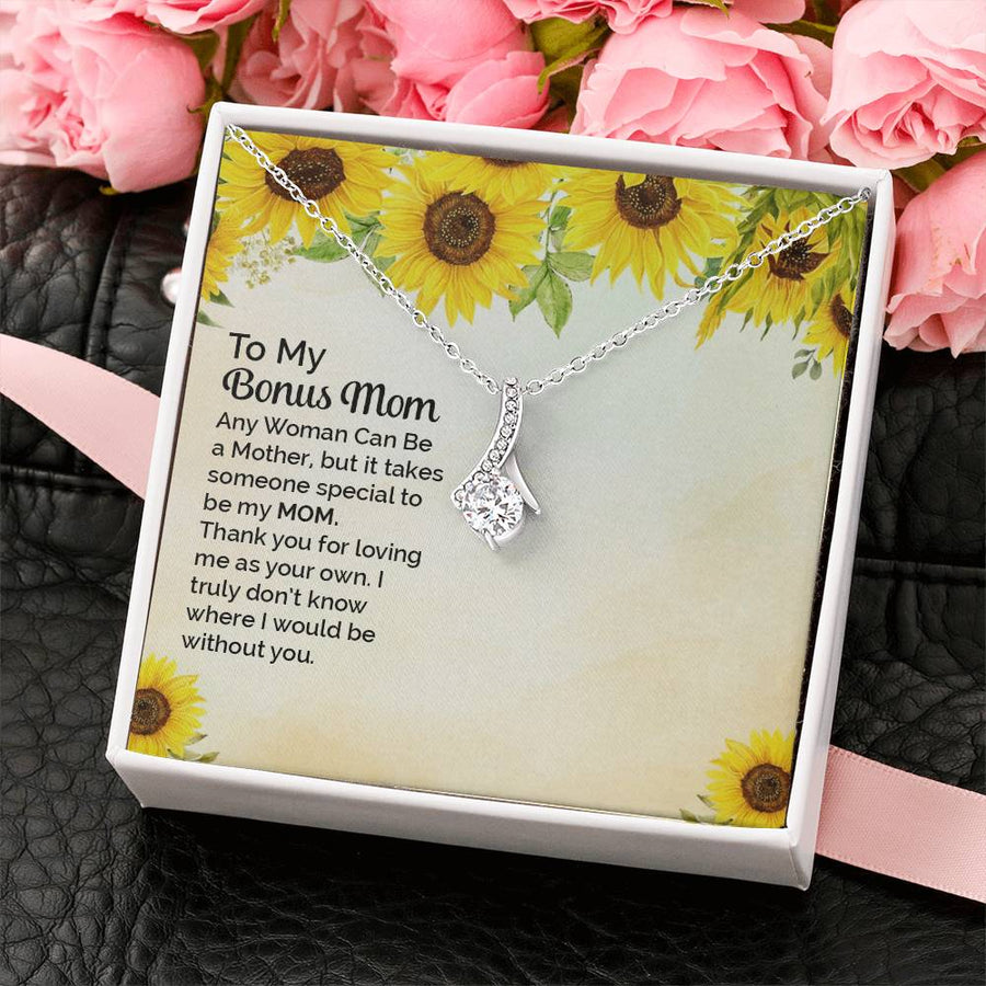 Thank You for Loving Me Bonus Mom 14K White Gold Finish Alluring Beauty Necklace Jewelry Heartfelt Gift for Bonus Mom Birthday