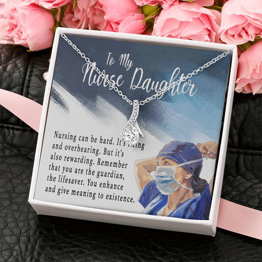 Nursing Strength Dedication Tribute 14K White Gold Finish Alluring Beauty Necklace Jewelry Empowering Gift for Caring Daughter Recognition