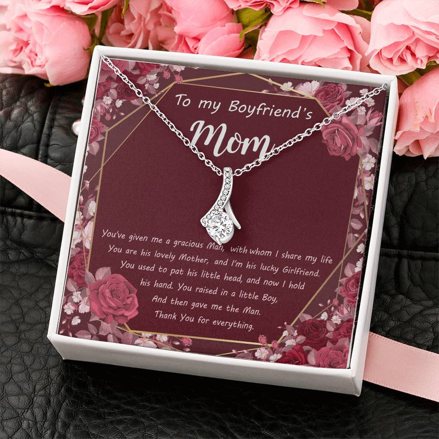 Raised with Love Elegant Mom Gift 14K White Gold Finish Alluring Beauty Necklace Jewelry Emotional Appreciation Necklace for Boyfriend’s Mother
