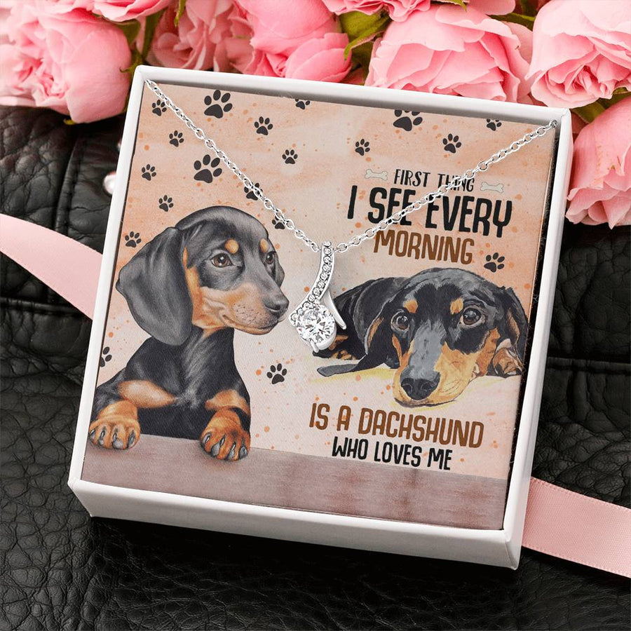 Every Morning Dachshund Lover Happiness 14K White Gold Finish Alluring Beauty Necklace Jewelry Cute Pet Gift for Her Anniversary