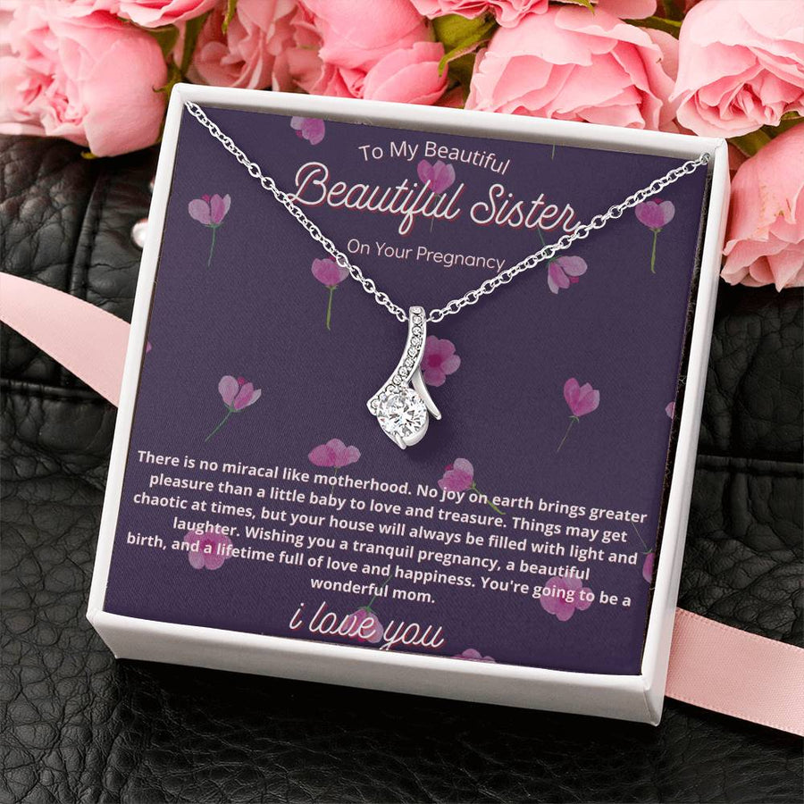 Miracle of Motherhood Sister Pregnancy Necklace 18K Yellow Gold Finish Alluring Beauty Jewelry Floral Gift for Beautiful Mom-To-Be