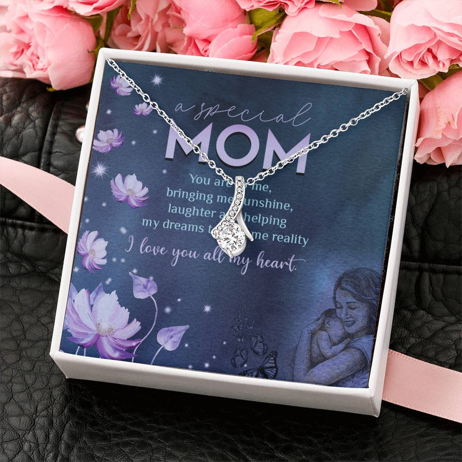 Dreams Become Reality Special Mom 14K White Gold Finish Alluring Beauty Necklace Jewelry Heartfelt Gift for Beautiful Mother Birthday