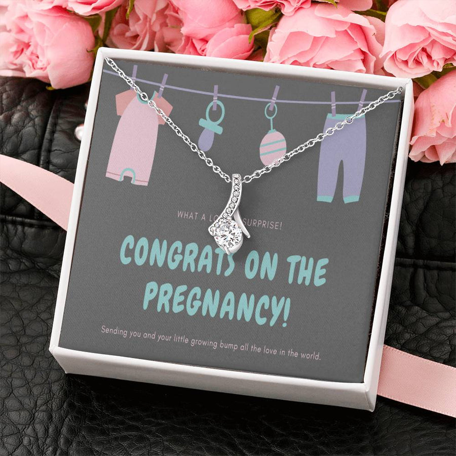Hanging Toy Blessings 14K White Gold Finish Alluring Beauty Necklace Jewelry Joyful Keepsake for New Mommy Pregnancy Announcement