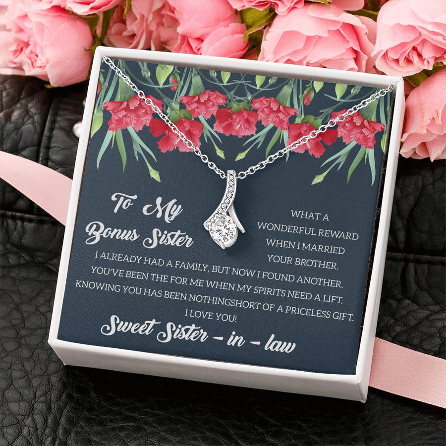 Spirit Lift Reward Carnation Sister-in-law Necklace 14K White Gold Finish Alluring Beauty Necklace Jewelry Emotional Gift for Amazing Sister Wedding Day