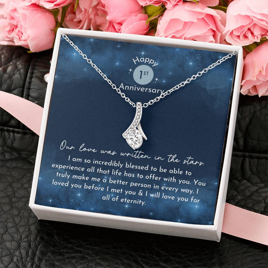 Written In The Stars Beautiful Wife 1st Anniversary 18K Yellow Gold Finish Alluring Beauty Necklace Jewelry Romantic Gift for Soulmate Wife from Husband