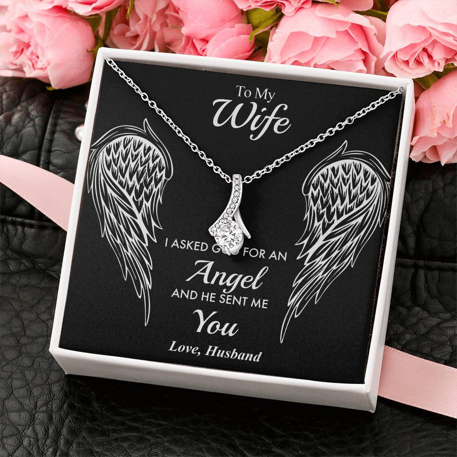 Asked God For Angel Wife 18K Yellow Gold Finish Alluring Beauty Necklace Jewelry Perfect Faith Gift for Wife Love Occasion