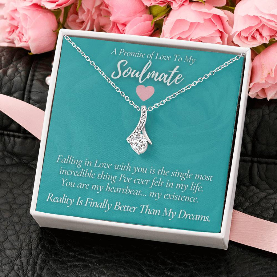 Reality Better Than Dreams Soulmate Gift 18K Yellow Gold Finish Alluring Beauty Necklace Jewelry Romantic Present for Beautiful Girlfriend Anniversary