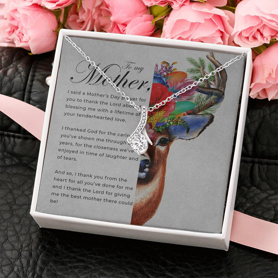 Tenderhearted Love Floral Deer Mom 14K White Gold Finish Alluring Beauty Necklace Jewelry Heartfelt Present for Radiant Mom Appreciation