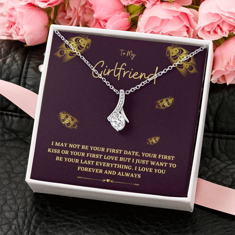 Not First Date Kiss Love Last Everything 14K White Gold Finish Alluring Beauty Necklace Jewelry Perfect Gift for Beautiful Girlfriend Anniversary