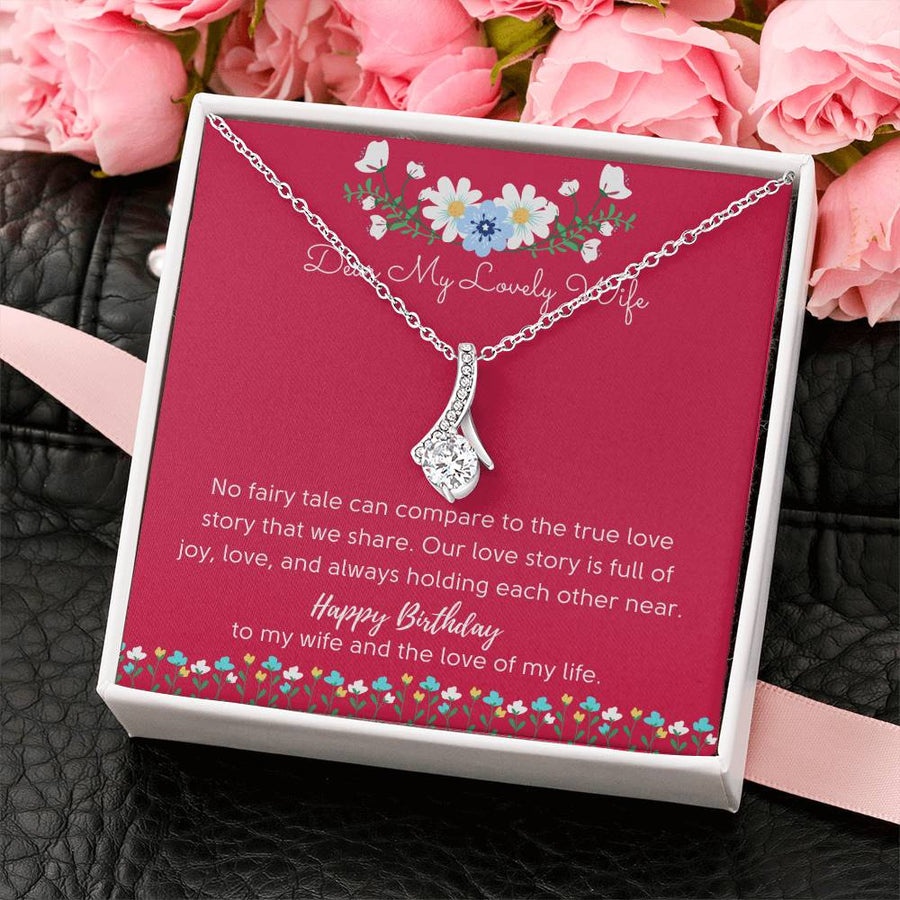 Joy And Love Always Near Wife Birthday Gift 14K White Gold Finish Alluring Beauty Necklace Jewelry Sentimental Present for Stunning Wife