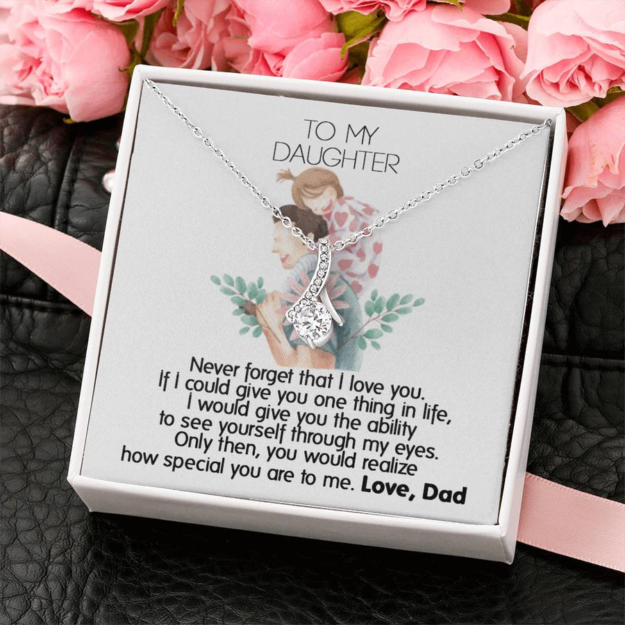 Special Daughter Through Dad’s Eyes 18K Yellow Gold Finish Alluring Beauty Necklace Jewelry Heartfelt Gift for Loving Child Birthday