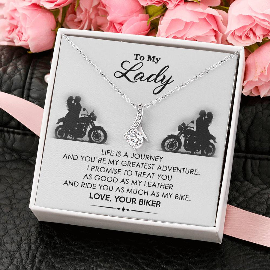 Lady Life Journey Greatest Adventure Biker Love 18K Yellow Gold Finish Alluring Beauty Necklace Jewelry Perfect Gift for Biker Wife Anniversary