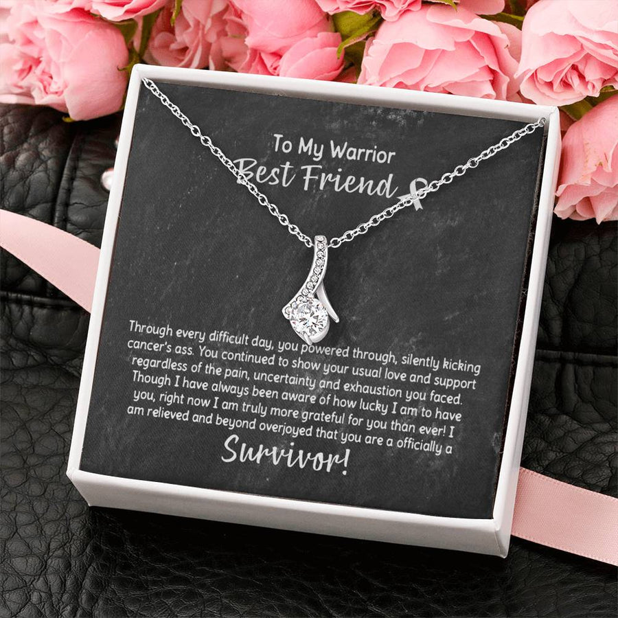 Kicking Cancer’s Ass Bestie Gift 14K White Gold Finish Alluring Beauty Necklace Jewelry Overjoyed Heart Friendship Necklace