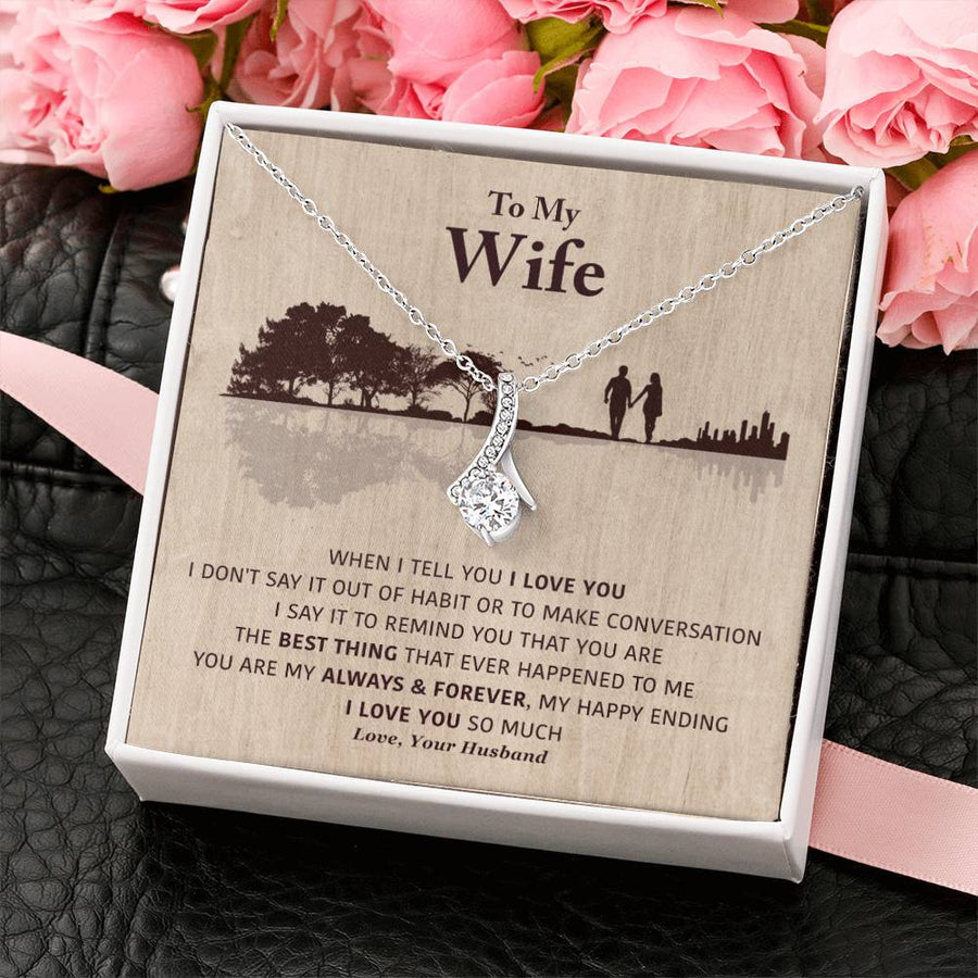 Best Thing Ever Happened Wife Always Forever 18K Yellow Gold Finish Alluring Beauty Necklace Jewelry Beautiful Gift for Wife Anniversary