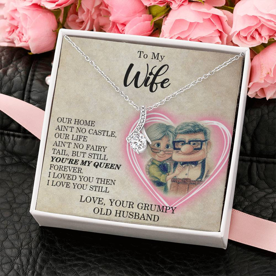 You’re My Queen Forever Wife 18K Yellow Gold Finish Alluring Beauty Necklace Jewelry Loving Gift for Wife Anniversary