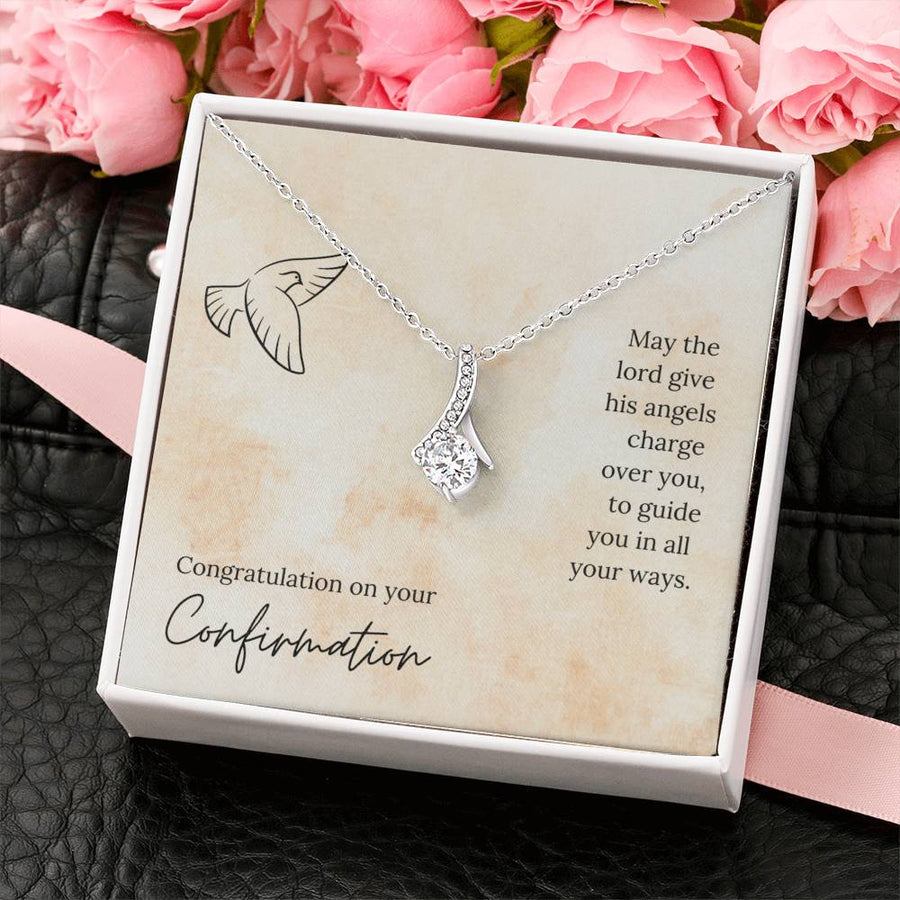 Guided By Angels Confirmation Necklace 14K White Gold Finish Alluring Beauty Necklace Jewelry Heartfelt Spiritual Gift for Beautiful Her Special Occasion