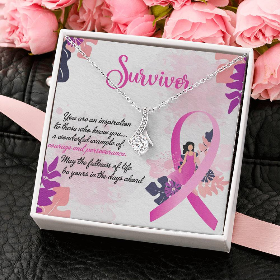 Courage Perseverance Pink Ribbon Blooms 18K Yellow Gold Finish Alluring Beauty Necklace Jewelry Celebratory Gift for Strong Survivor