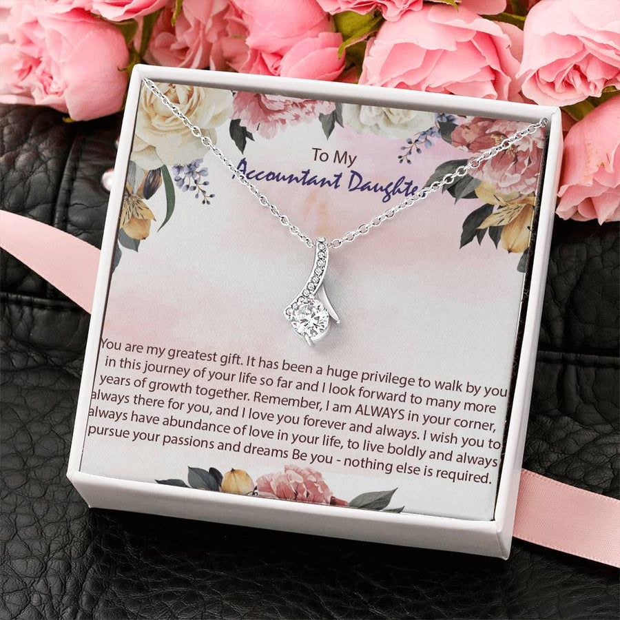 Greatest Gift Accountant Daughter Floral Necklace 18K Yellow Gold Finish Alluring Beauty Jewelry Heartfelt Card Present from Parent
