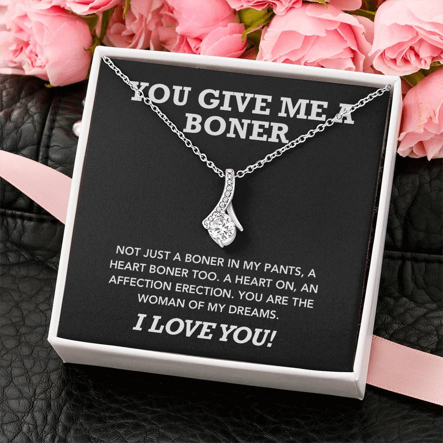 Funny Romantic Heart Boner Gift 18K Yellow Gold Finish Alluring Beauty Necklace Jewelry Perfect Gift for Girlfriend Valentine’s Day