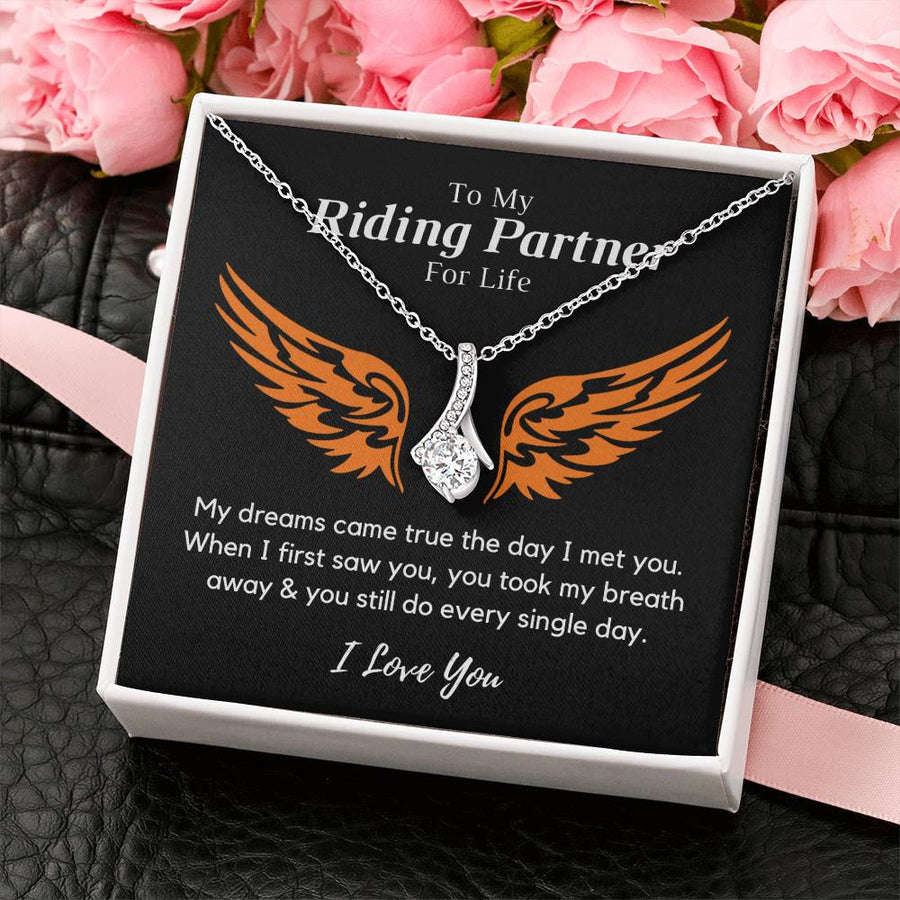Riding Partner For Life Dreams Came True 18K Yellow Gold Finish Alluring Beauty Necklace Jewelry Perfect Gift for Biker Wife Anniversary