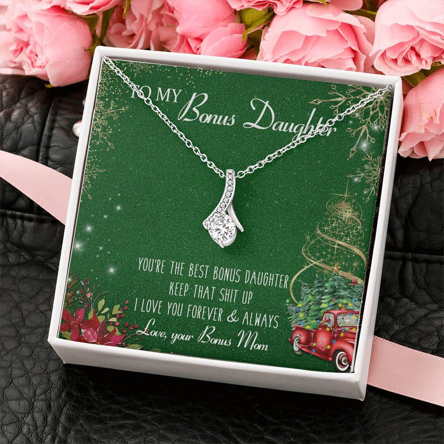 Keep Being Amazing Bonus Daughter 14K White Gold Finish Alluring Beauty Necklace Jewelry Emotional Gift for Bonus Daughter Special Day
